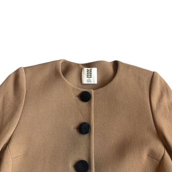 Orla Kiely Wool Blend Camel Coat Jacket Button-Down Velvet Pockets Size 6 Women - Picture 3 of 13